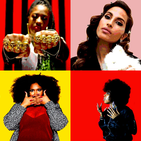 Rapsody, Snoh Aalegra, Lizzo och Georgia Anne Muldrow i popart-stil